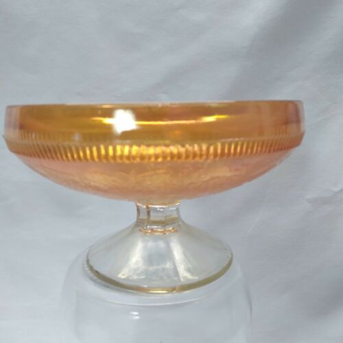 Iridescent Marigold/peach Berry & Leaves Carnival Compote Candy Dish Ribbing